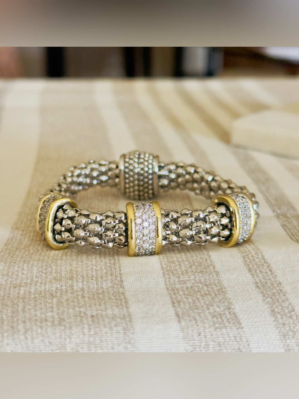 Caviar Bead Pavé Station Two-Tone Bracelet
